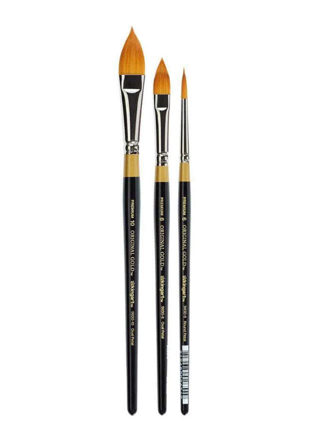 Picture of King Art Original Gold Oval and Round Floral Petal Brush Set of 3 (B-108) 